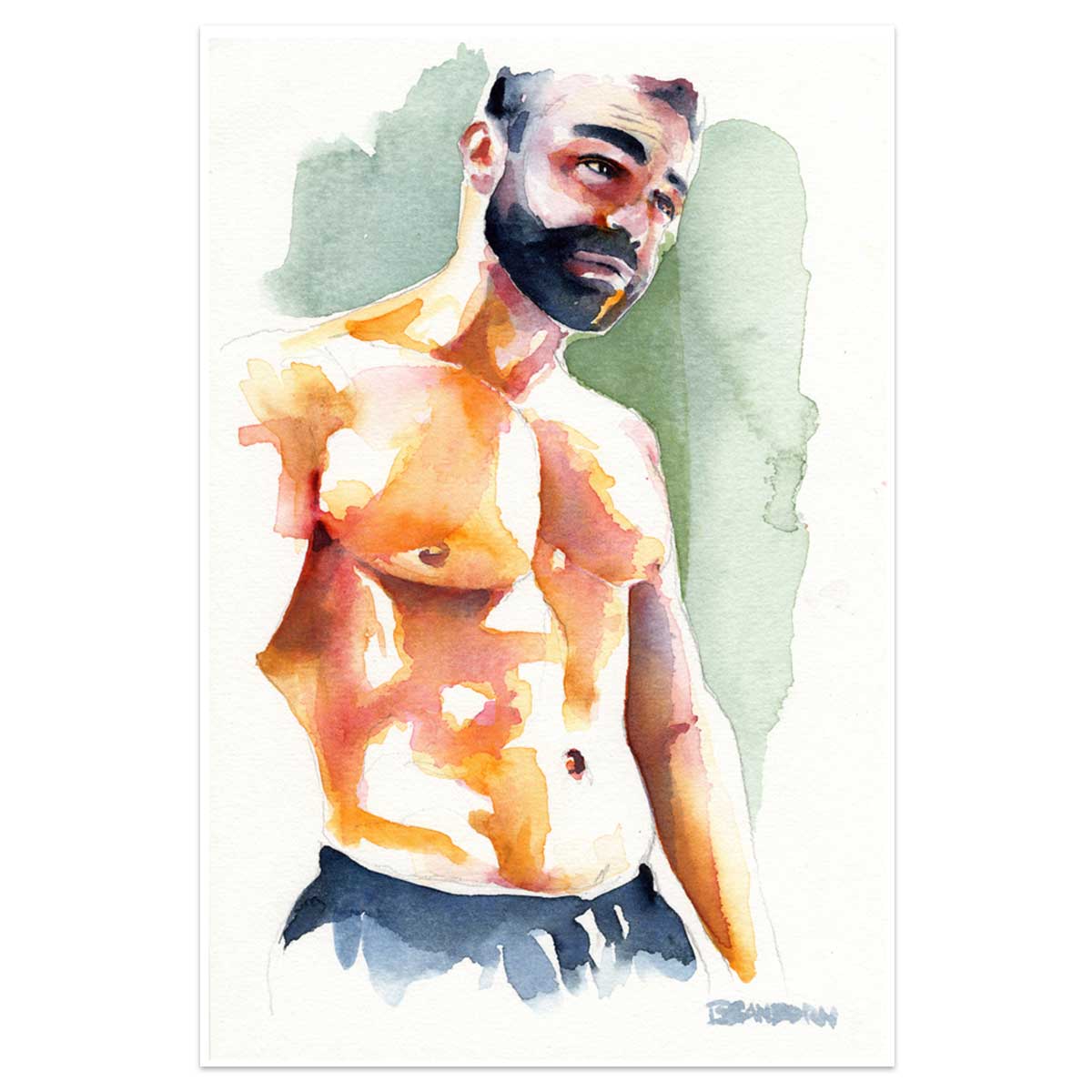 Sunlit Strength - Chiseled Torso in Warm Hues - Original Art