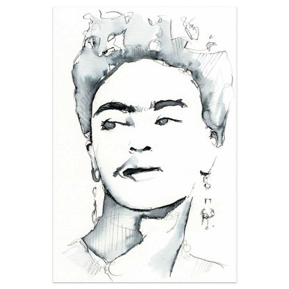 Frida Kahlo Portrait with Signature Eyebrows and Earrings - 6x9" Original Ink Painting
