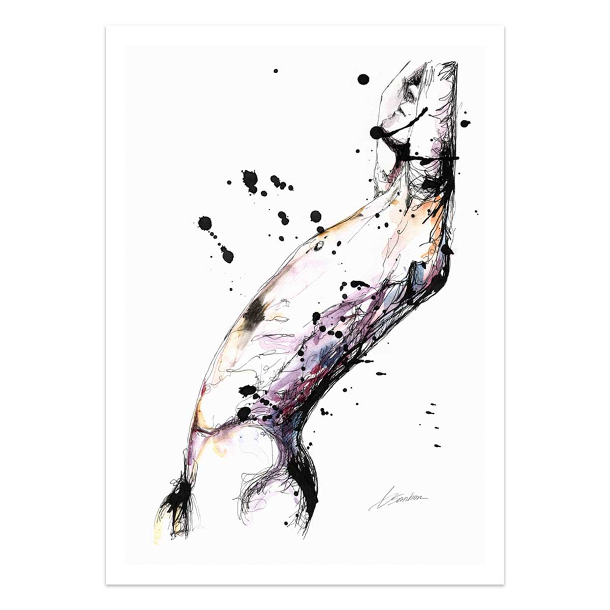 Abstract Male Figure in Fluid Motion with Splattered Accents - Art Print