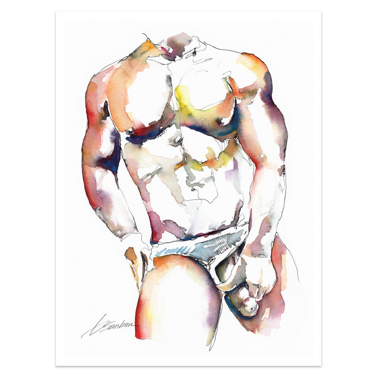 Massive Musculature in Tight White Underwear, Strong Arms - Giclee Art Print