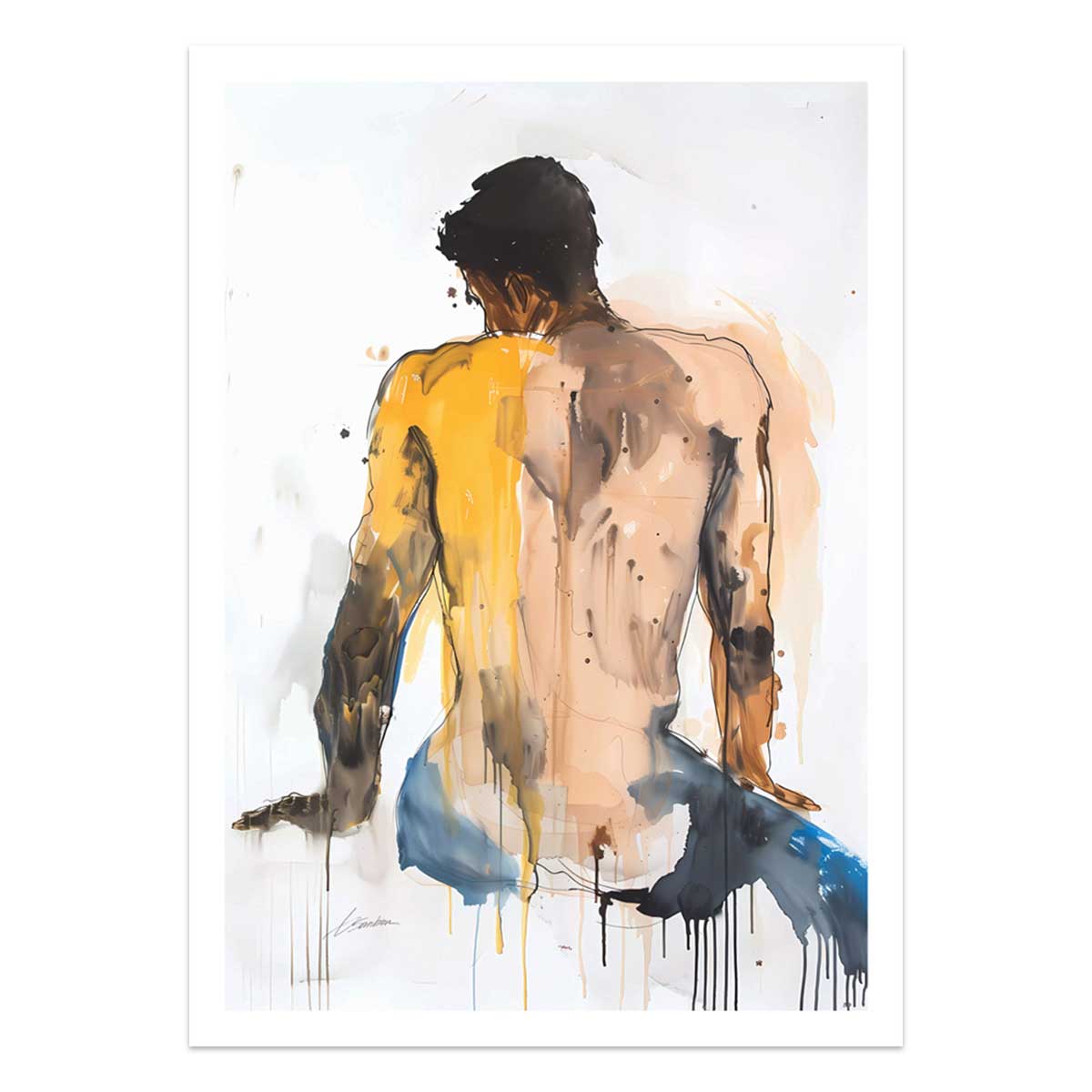 Back of a Man Seated in Quiet Reflection - Art Print