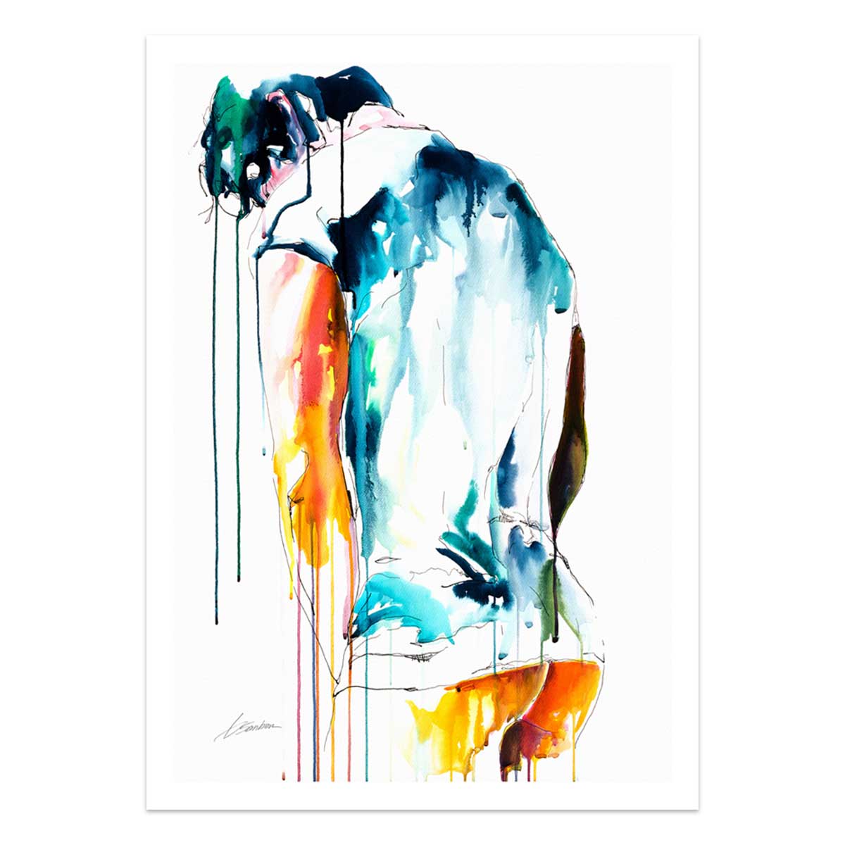 Back View of Male Figure Draped in Cloth with Bowed Head - Art Print