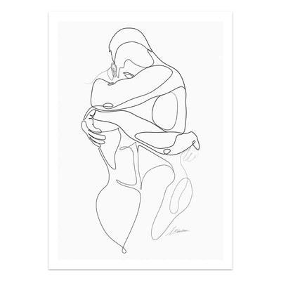 Wrapped in You One-Line Drawing of Two Men Hugging – Art Print Artist Brenden Sanborn