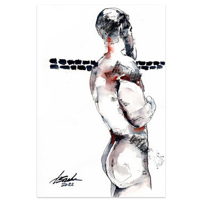 Stalwart Contour - Muscular Male Figure in Ink - 6x9" Original Art Artist Brenden Sanborn