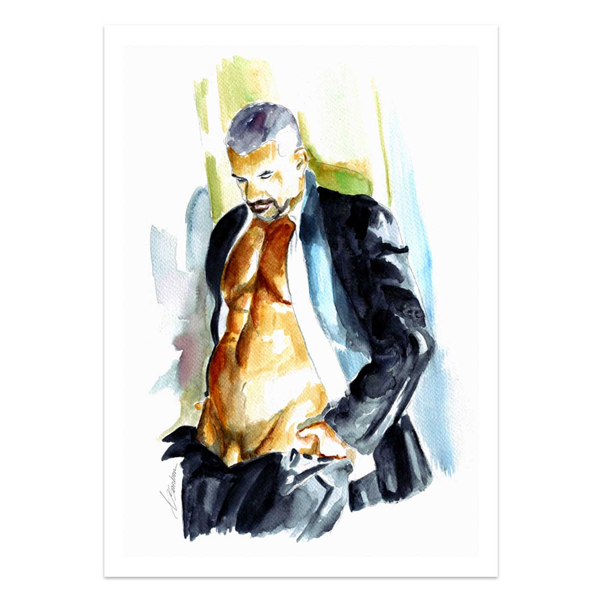 Man in Suit Undressing - Art Print