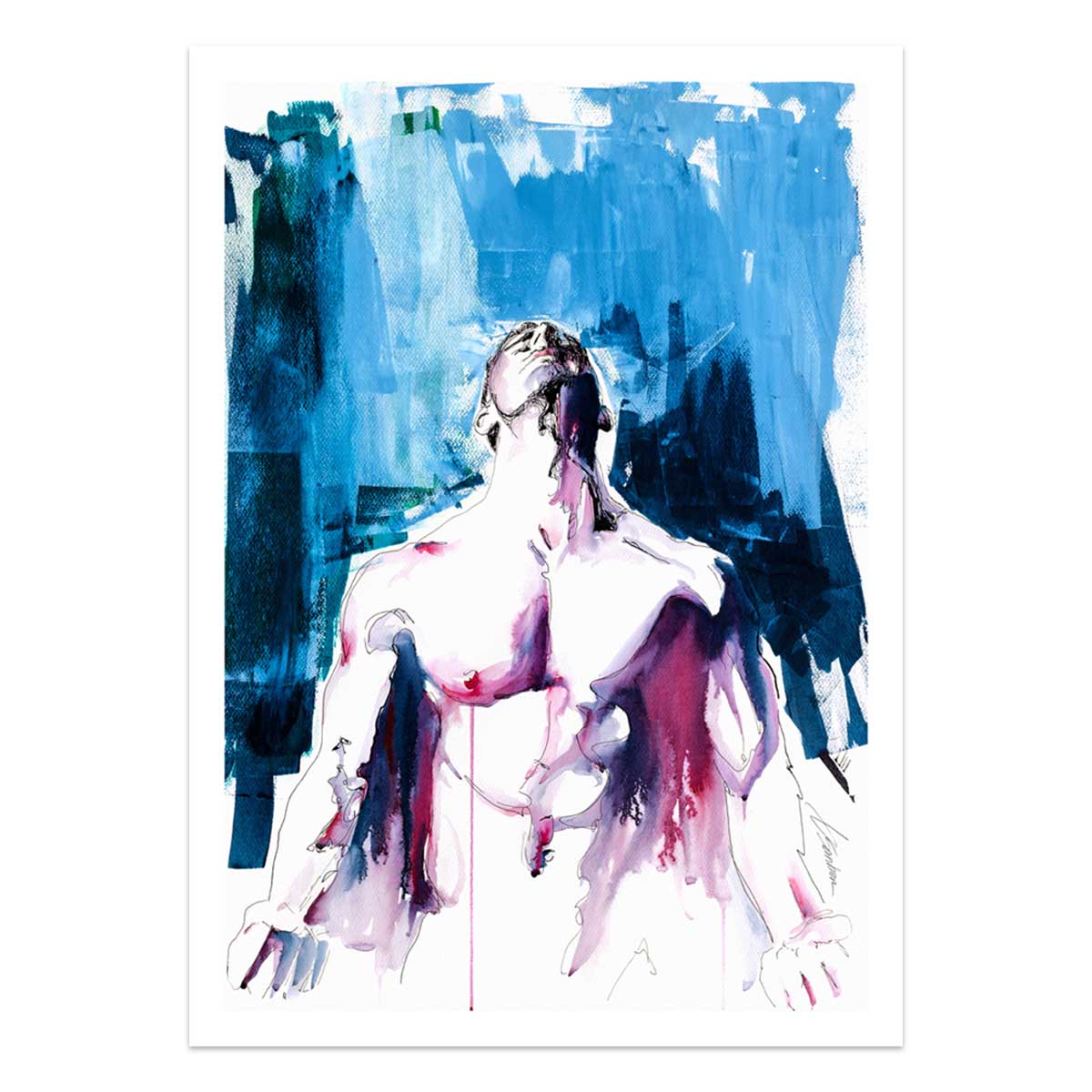 Male Figure with Arched Back and Outstretched Arms in Release - Art Print