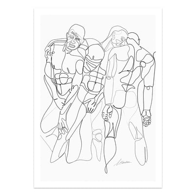 Holding Each Other Together One-Line Drawing of Three Men – Art Print Artist Brenden Sanborn