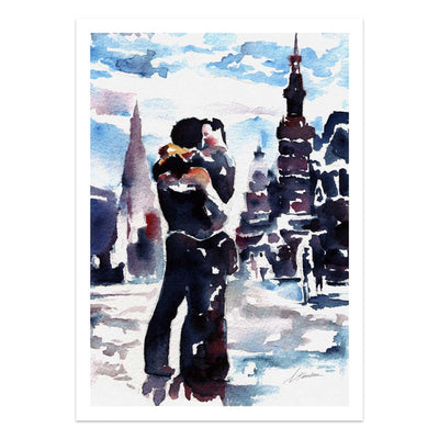City Lights and Lovers Embracing – Art Print Artist Brenden Sanborn