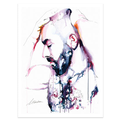Soulful Gaze - Thick-Bearded Man with Chiseled Torso - Giclee Art Print