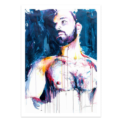 Bearded Male with Bare Chest and Introspective Gaze - Art Print Artist Brenden Sanborn