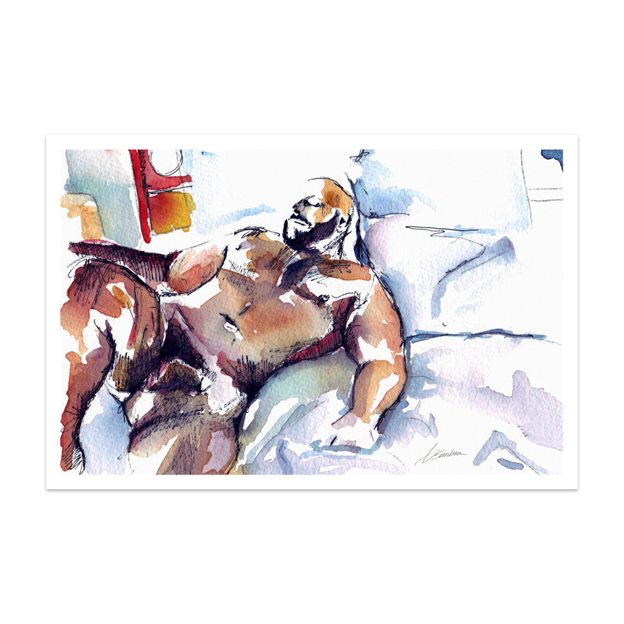 Bear Figure Reclining in Quiet Reverie - Art Print