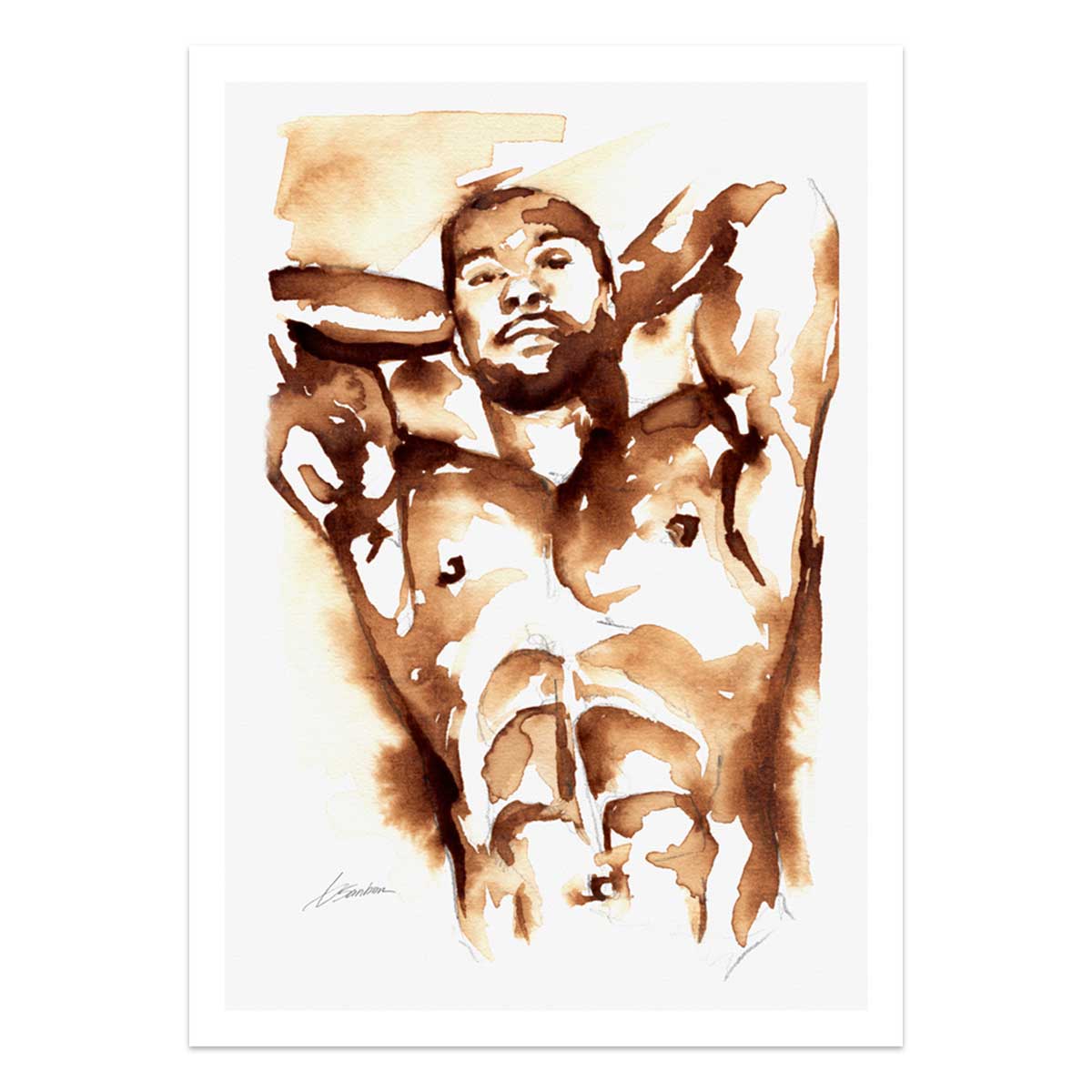 Coffee Nude with Arms Raised - Art Print