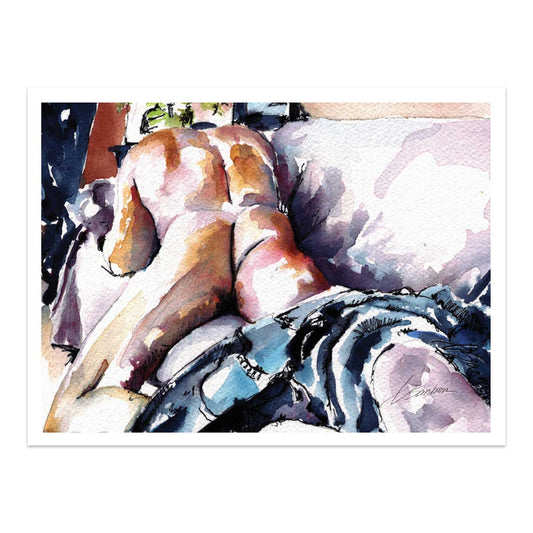 Face Down Muscular Male, Revealing Pose, Couch Setting - Giclee Art Print