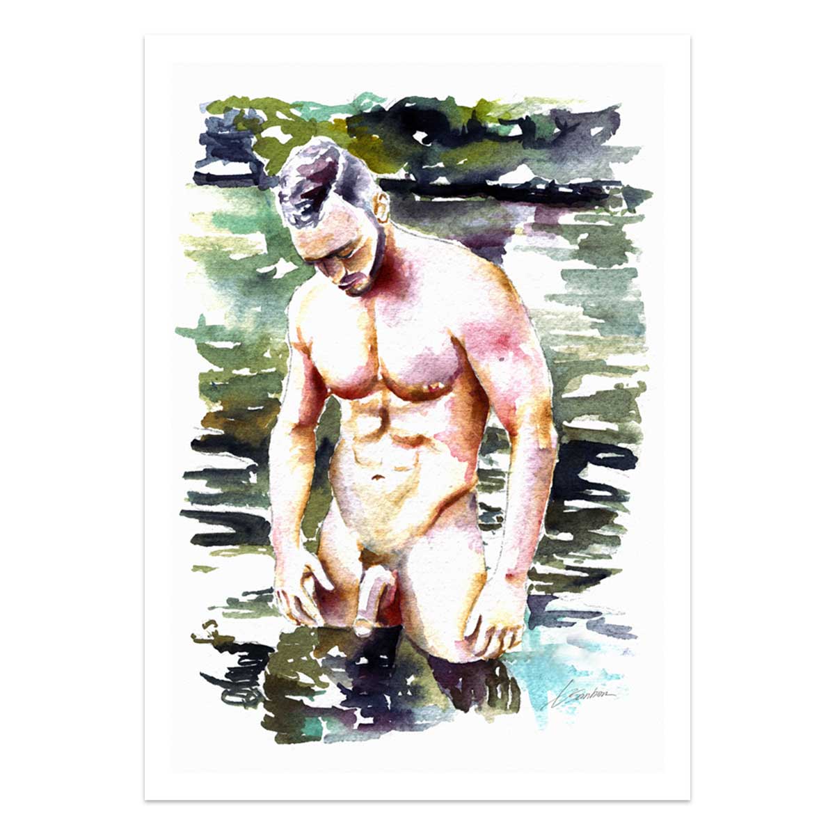 Man Standing in the Still Waters - Art Print