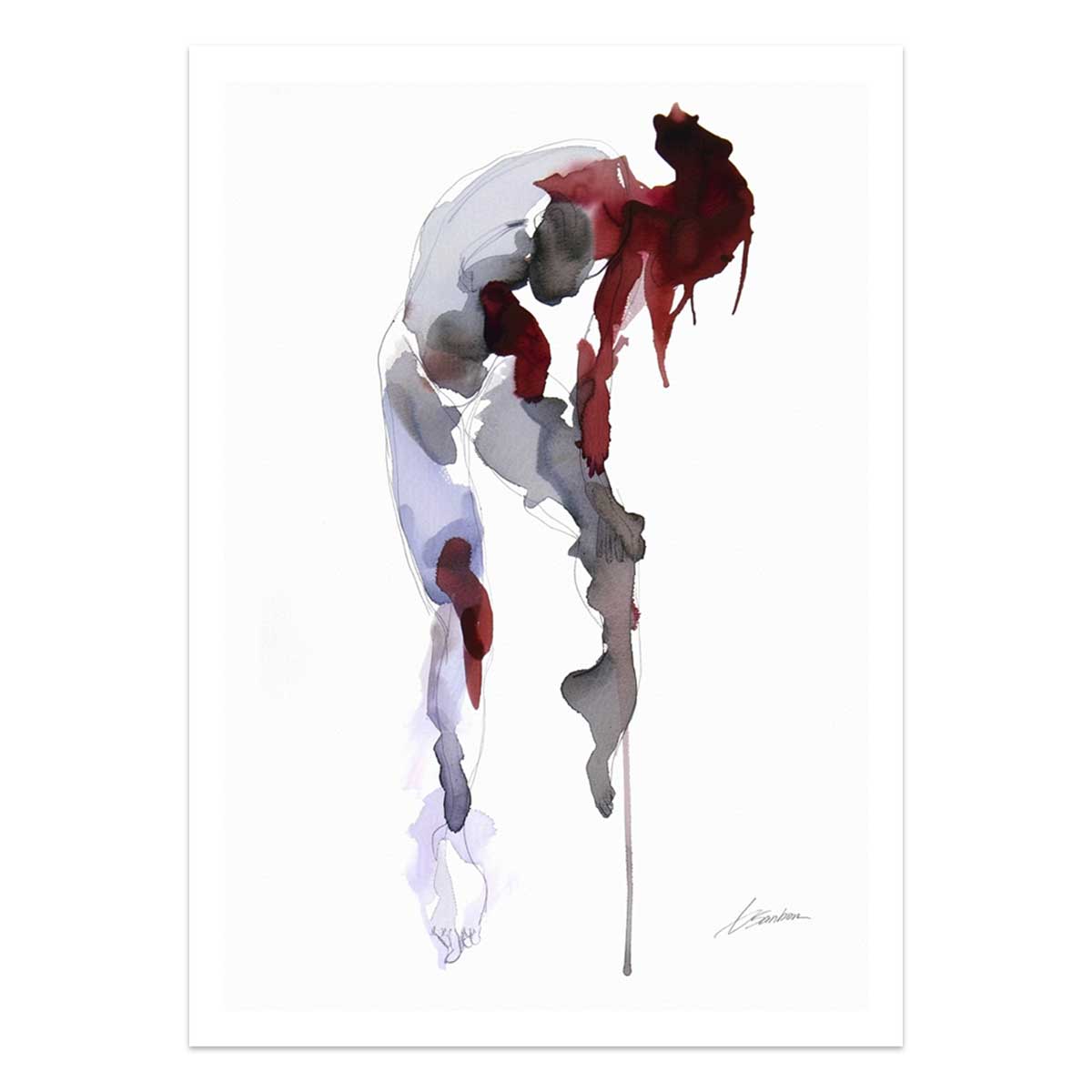 Grace in Descent Male Figure Watercolor - Art Print