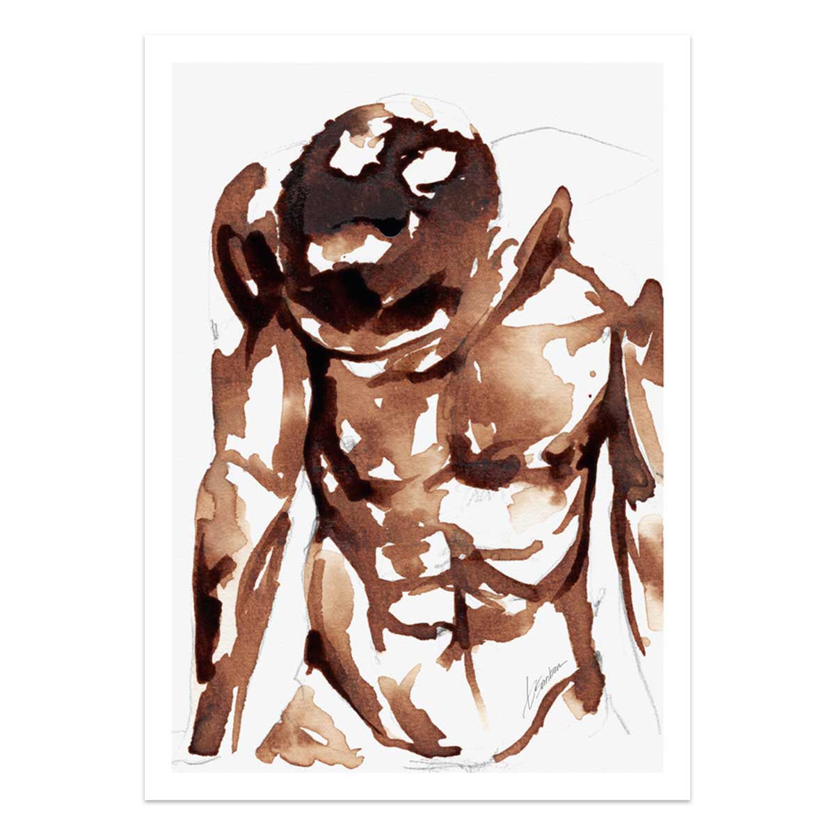 Nude Looking Down in Coffee - Art Print