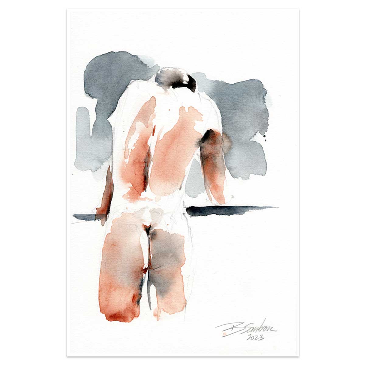 Male Figure with Defined Back Muscles - 6x9" Original Painting