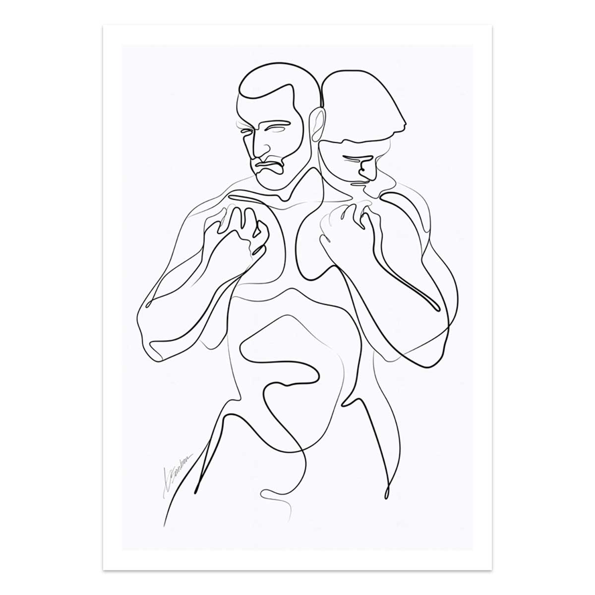 Holding Close Two Men in a One-Line Embrace – Art Print