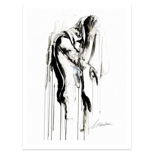 Full Male Nude Drying Off After Shower - Drip Style - Giclee Art Print