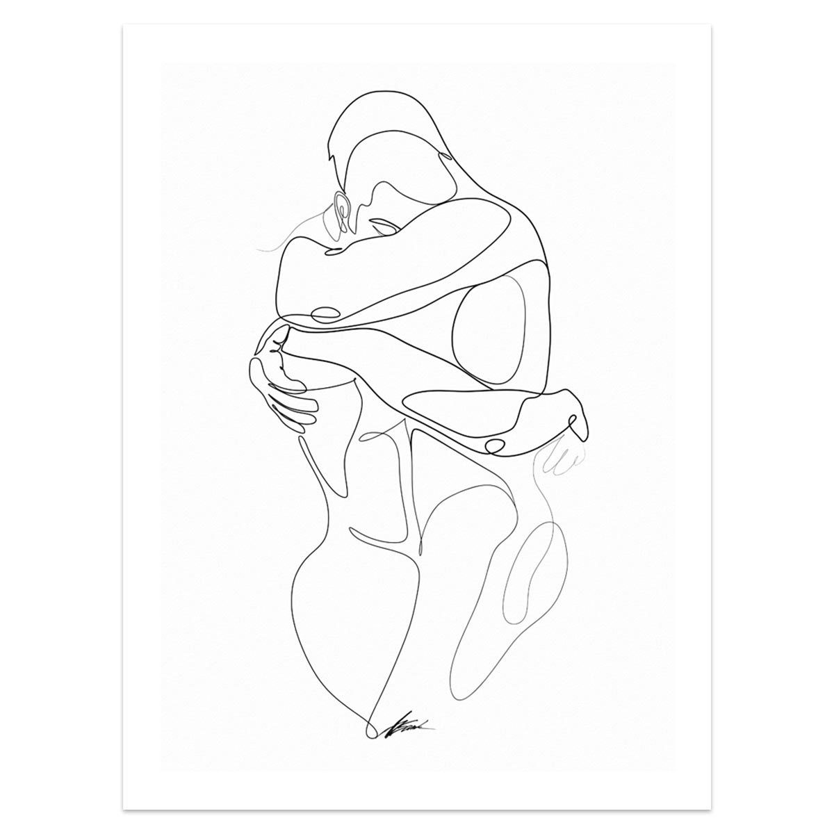 Linear Embrace - Minimalist Line Drawing of Male Figures - Giclee Art Print