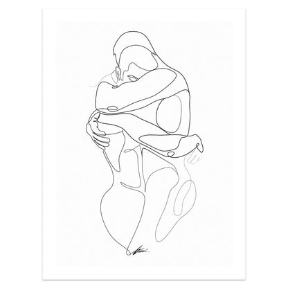 Linear Embrace - Minimalist Line Drawing of Male Figures - Giclee Art Print