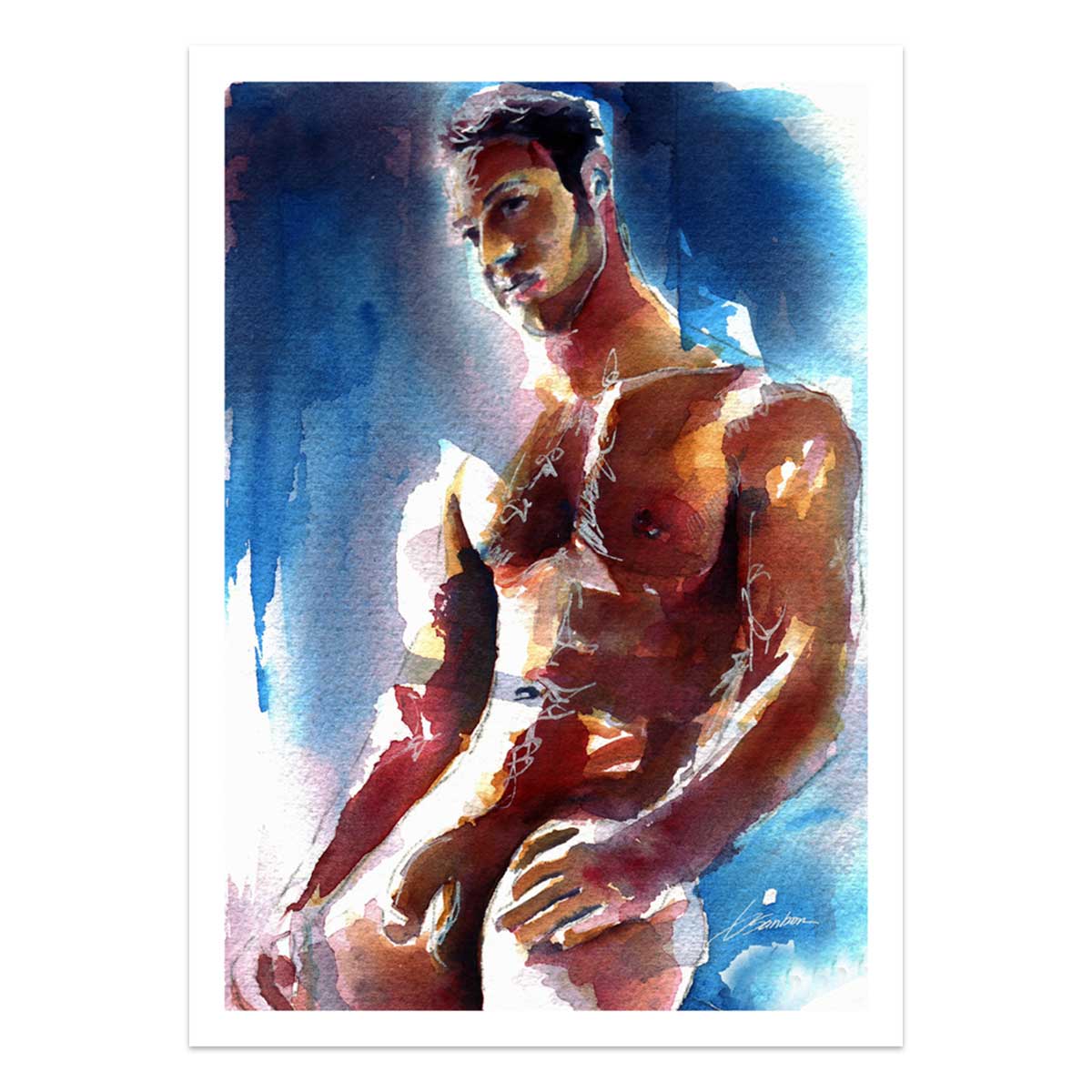 Muscular Male Nude Leaning Against a Wall - Art Print