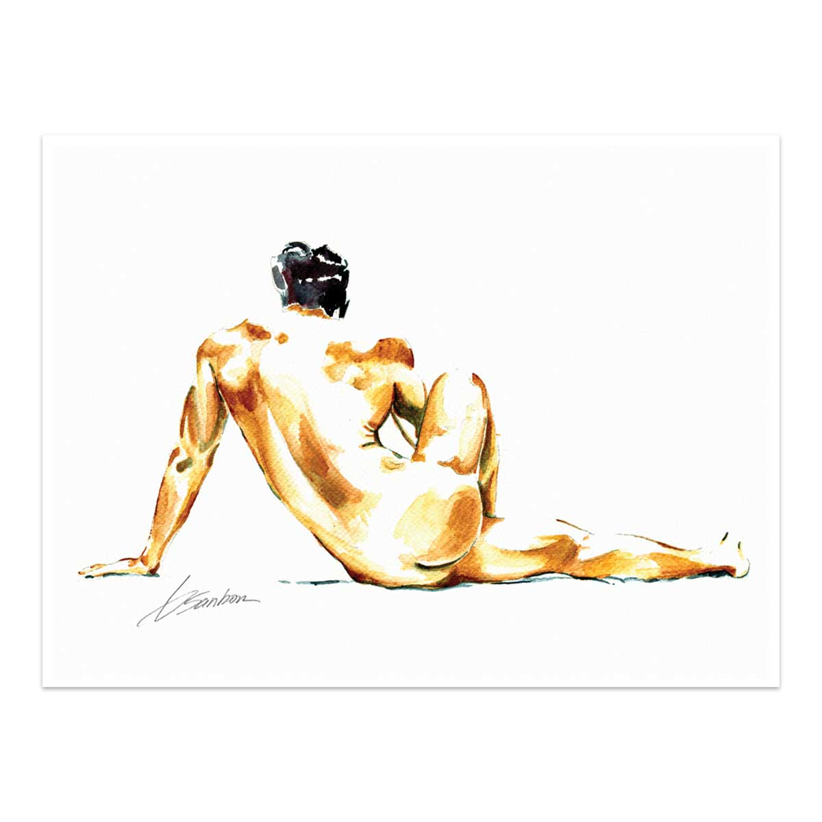 Timeless Pose: Black-Haired Male with Lean Strength - Giclee Art Print