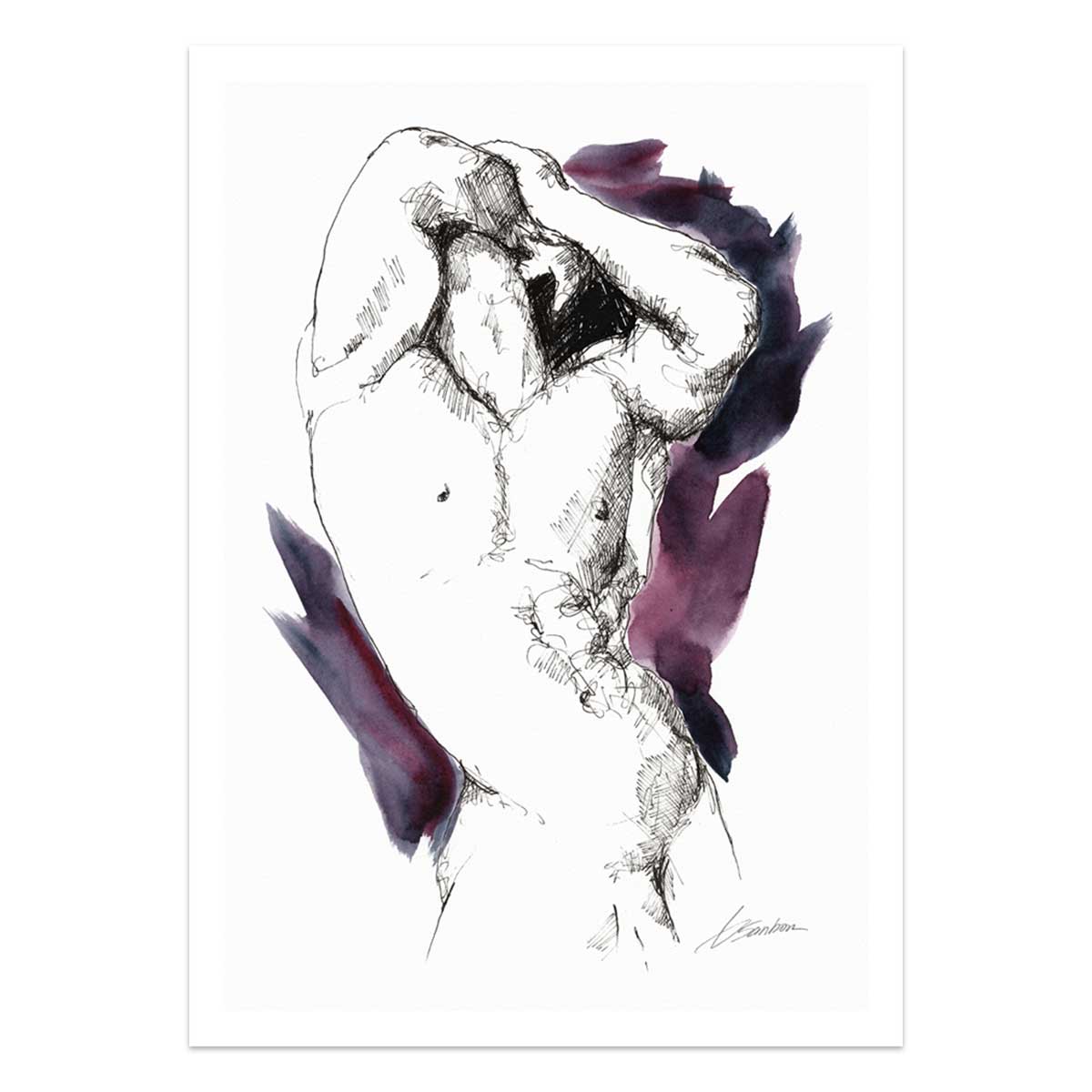 Male Figure in Poised Arch with Arms Overhead - Art Print