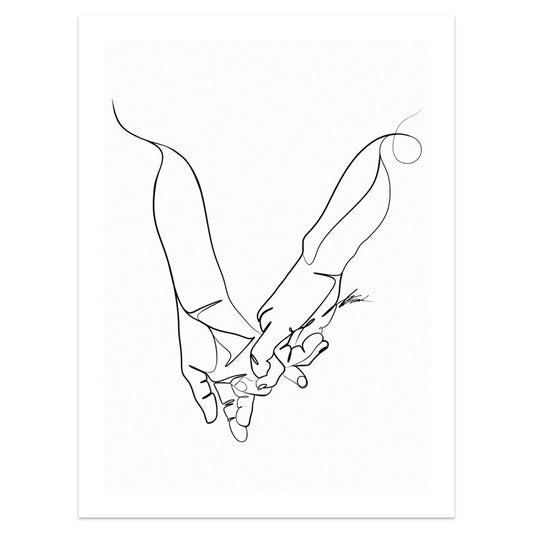 United by Love - One-Line Art of Male Couple Holding Hands - Giclee Art Print