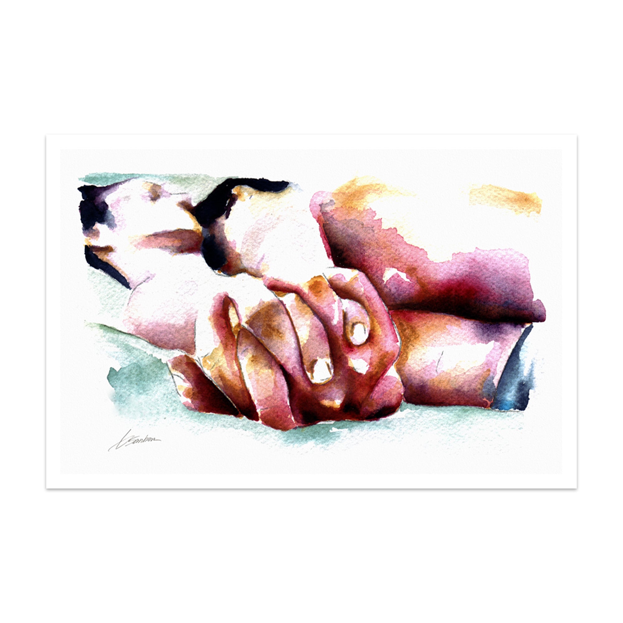 Slumbering Bodies Entwined in Peaceful Embrace - Art Print