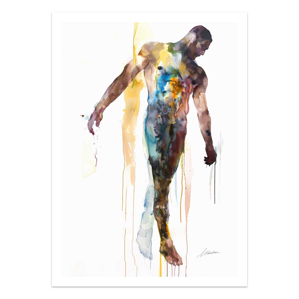 Bare Male Form Suspended in Serenity - Art Print