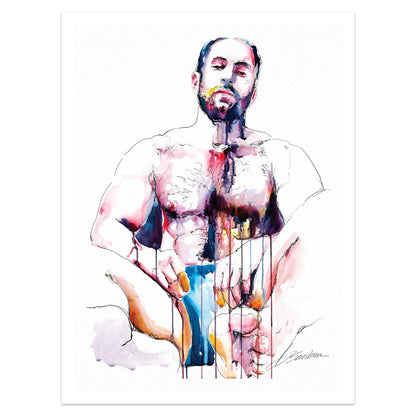 Turkish Bath Man in Underwear - Drip Style - Giclee Art Print