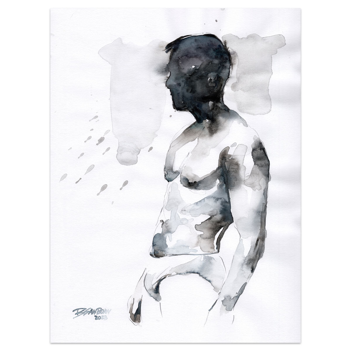 Male Profile with Defined Jawline and Muscular Arm - 9x12" Original Watercolor Painting