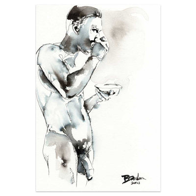 Morning Muse - Man Sipping Coffee - 6x9" Original Painting Artist Brenden Sanborn