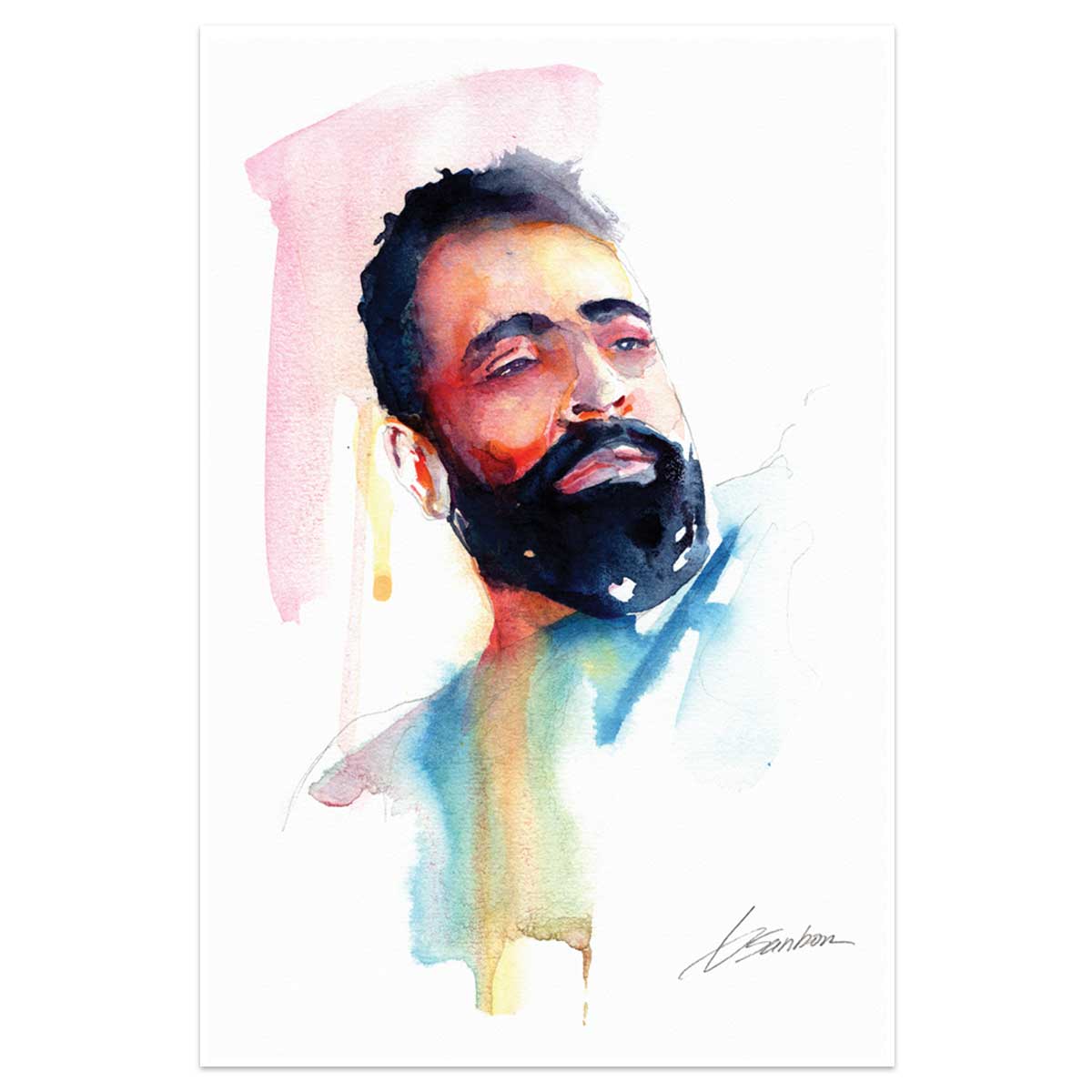 Pensive Man with Beard - 6x9" Original Watercolor Painting