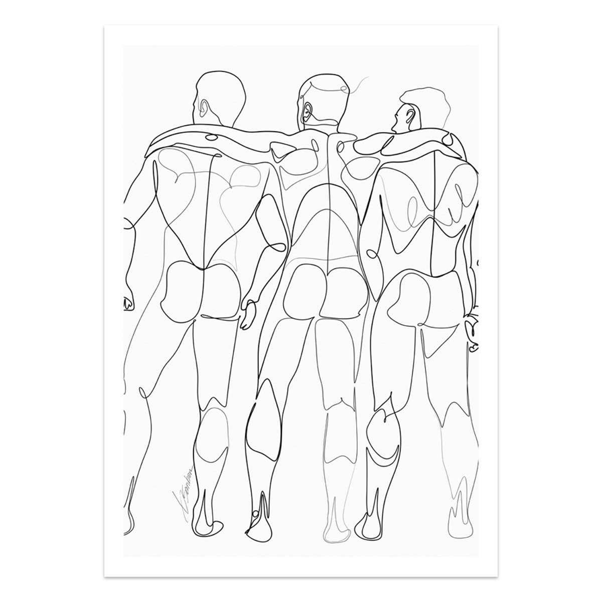 Together in Line Three Men Showing Booty – Art Print