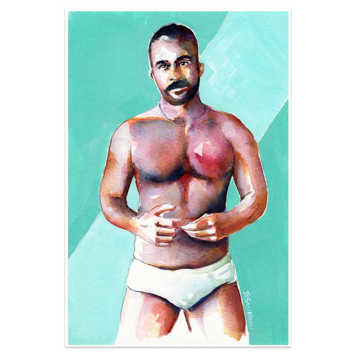 Vivid Confidence - Muscular Man in White Briefs - 6x9" Original Art Artist Brenden Sanborn