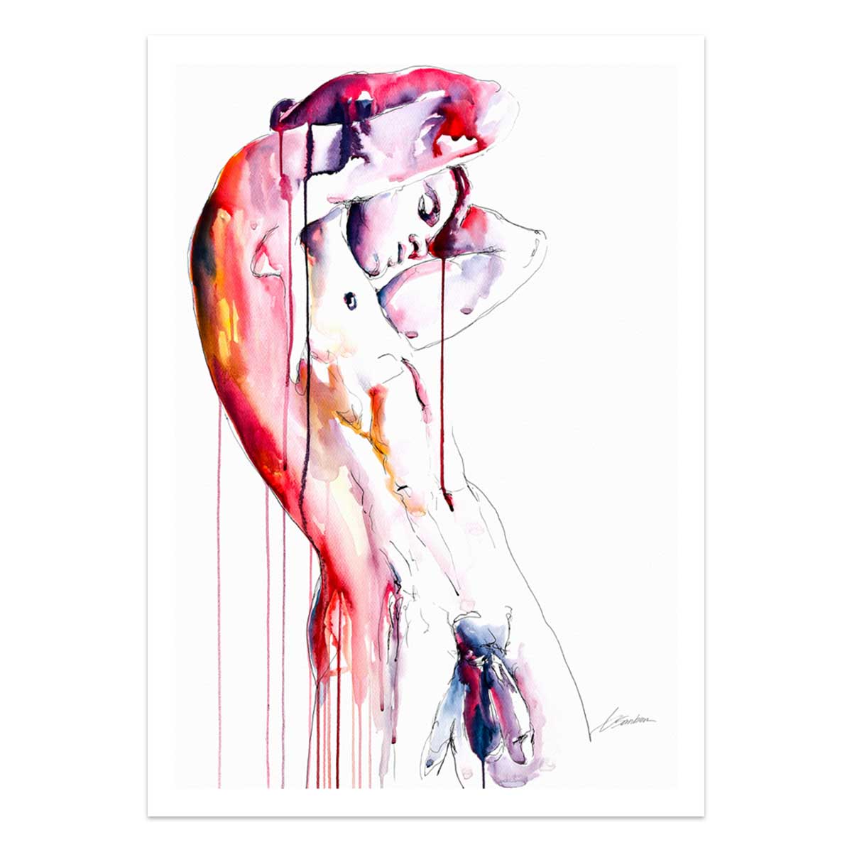 Curved Form Bare Body Arching in Sensual Movement - Art Print