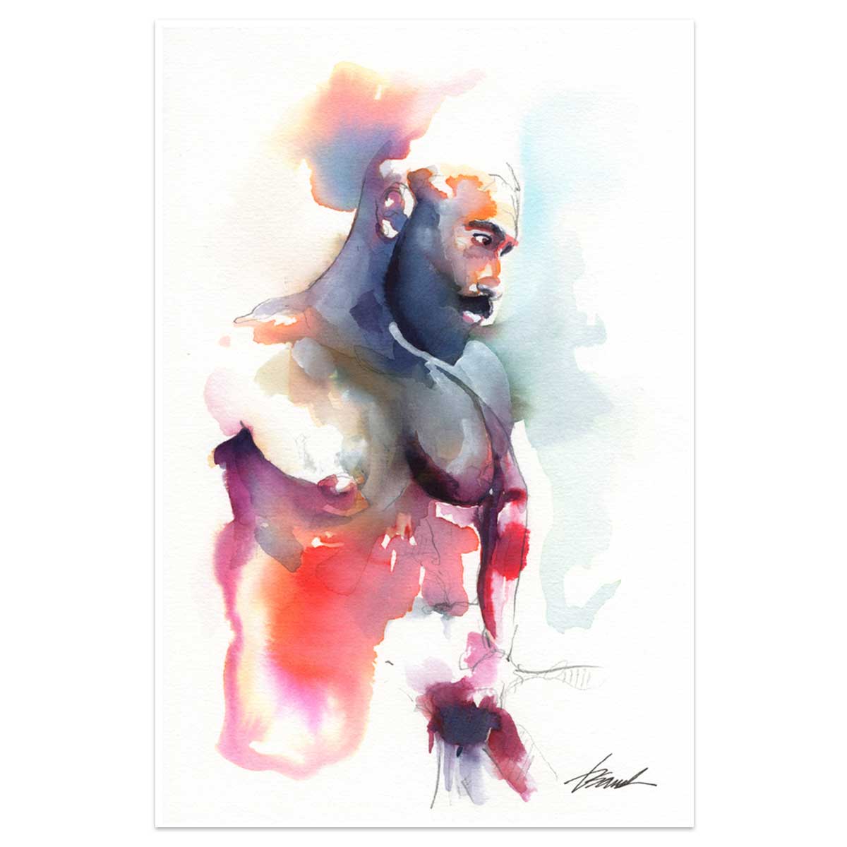 Introspective Bearded Man in Profile - 6x9" Original Watercolor Painting