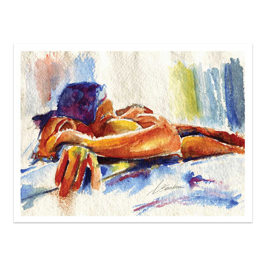 Sunny Tropical Day with Embraced Muscular Male Lovers - Giclee Art Print