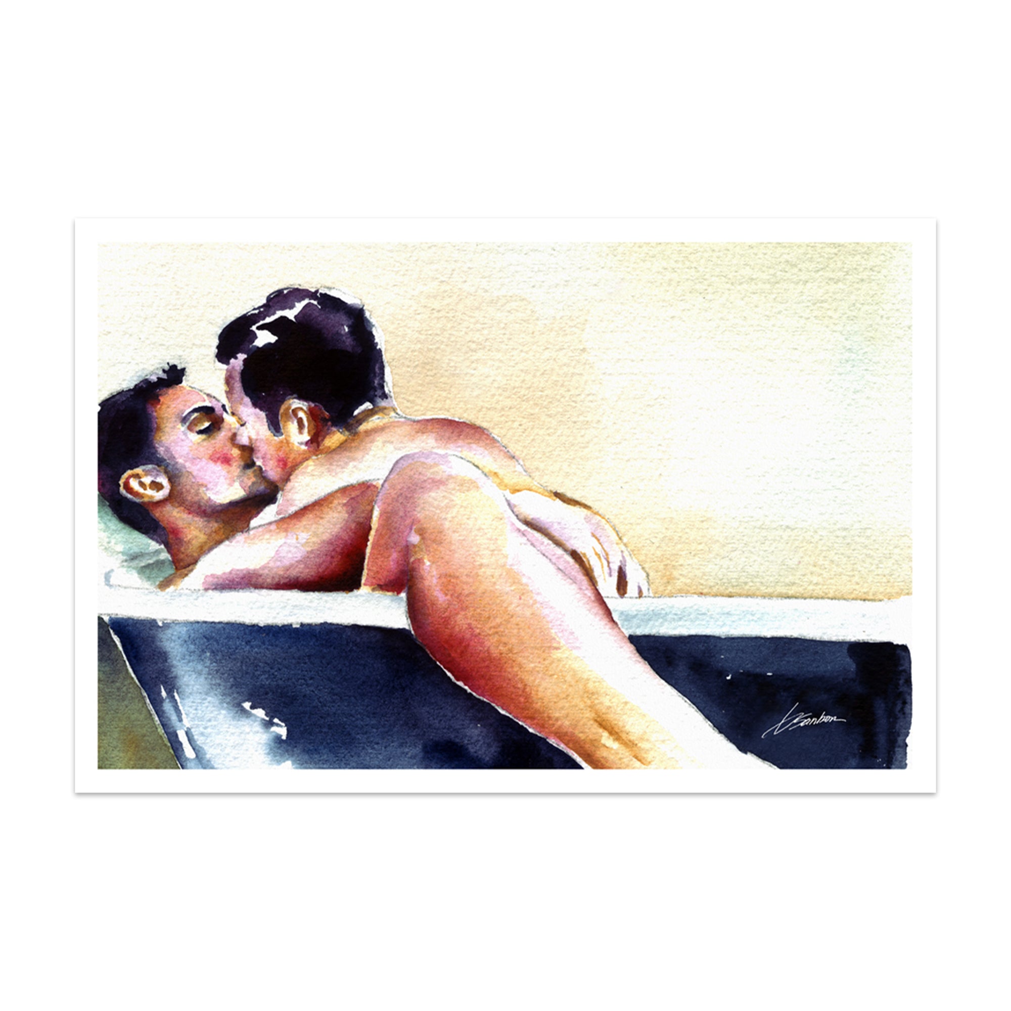 Lovers in a Bathtub Embracing the Moment - Art Print