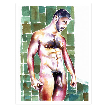 Bold Attraction: Hairy Pecs, Thick Beard, Provocative Stance - Giclee Art Print