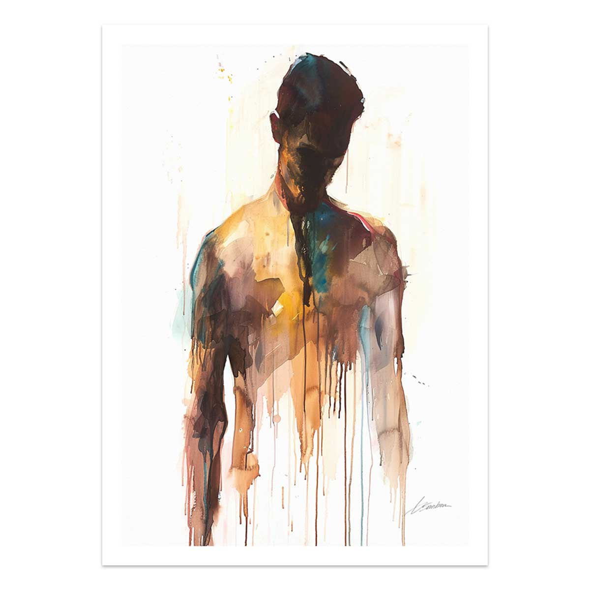 Shadows of Vulnerability Male Figure Watercolor - Art Print