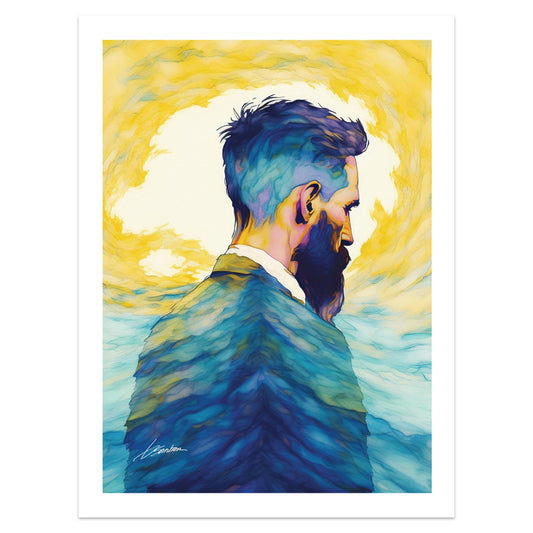 Solar Silhouette - Bearded Profile Against Sunset - Giclee Art Print