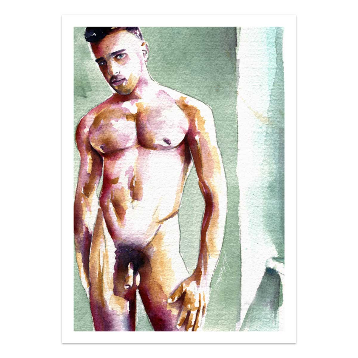 Standing Nude Male with Soft Expression - Art Print