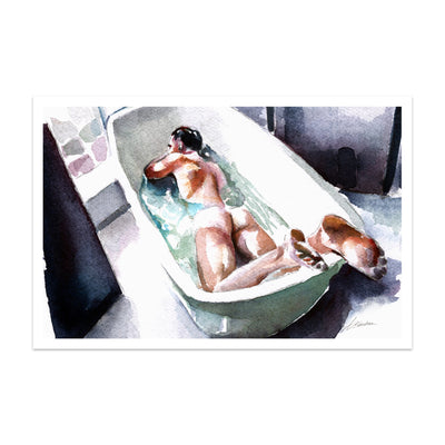 Soothing Escape: A Man in a Bathtub Giclee Art Print Artist Brenden Sanborn