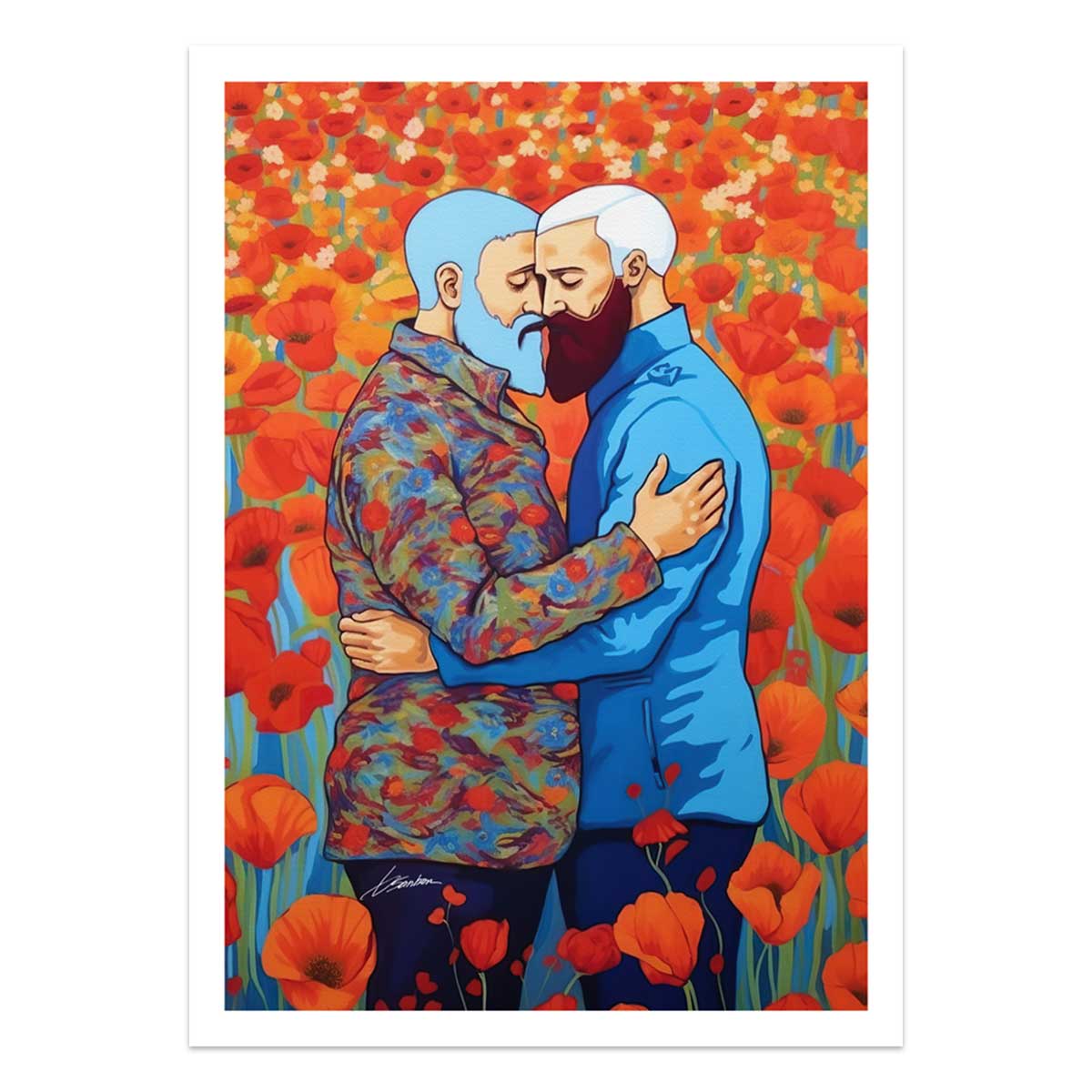 Two Men in Love Among Poppies – Art Print