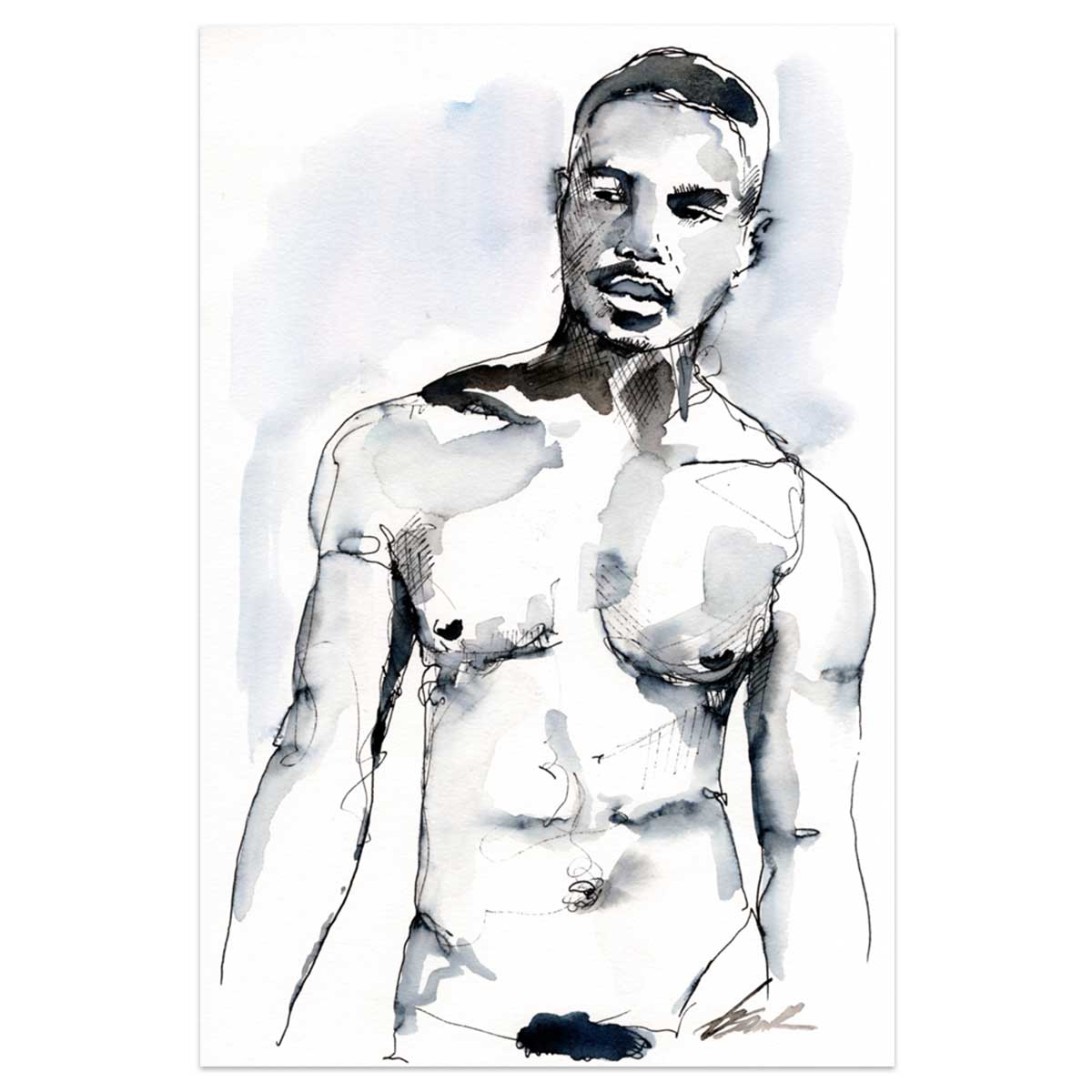 Stoic Shadows - Ink Defined Muscular Form - 6x9" Original Painting