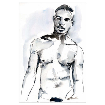 Stoic Shadows - Ink Defined Muscular Form - 6x9" Original Painting Artist Brenden Sanborn