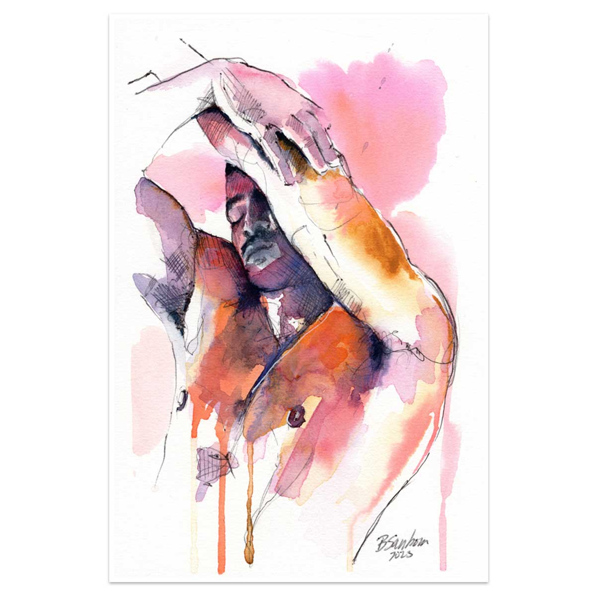 Male Figure with Vibrant Hues - 6x9" Original Watercolor Painting